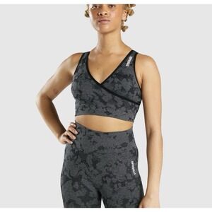 GymShark Adapt Camo Seamless Sports Bra Women's XS Black White Crisscross Back
